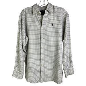 Polo Sport by Ralph Lauren Button-Down Shirt Womens 10 Cream Blue Check Classic